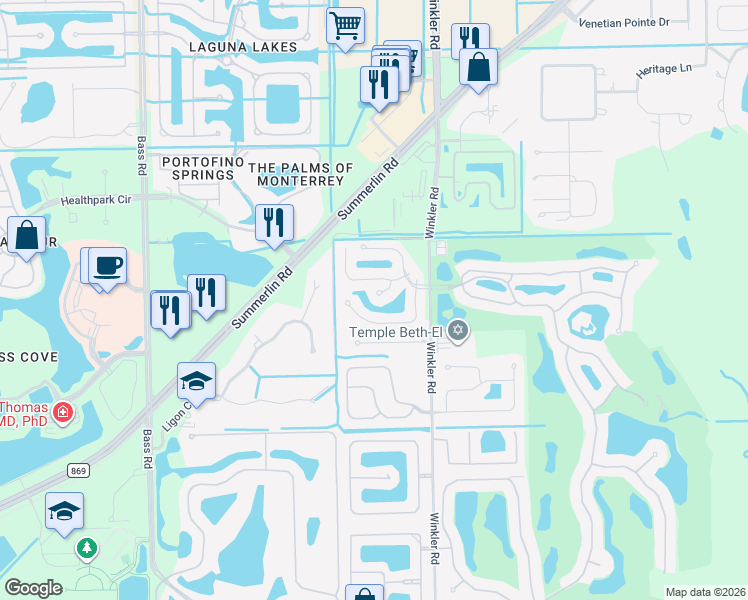 map of restaurants, bars, coffee shops, grocery stores, and more near 11949 Red Leaf Court in Fort Myers