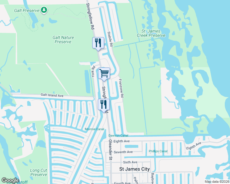 map of restaurants, bars, coffee shops, grocery stores, and more near 3197 Stabile Road in Saint James City