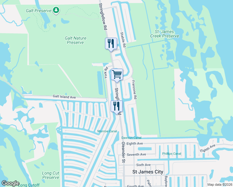 map of restaurants, bars, coffee shops, grocery stores, and more near 3211 Stringfellow Road in Saint James City