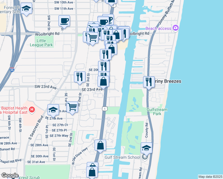 map of restaurants, bars, coffee shops, grocery stores, and more near 2311 U.S. 1 in Boynton Beach