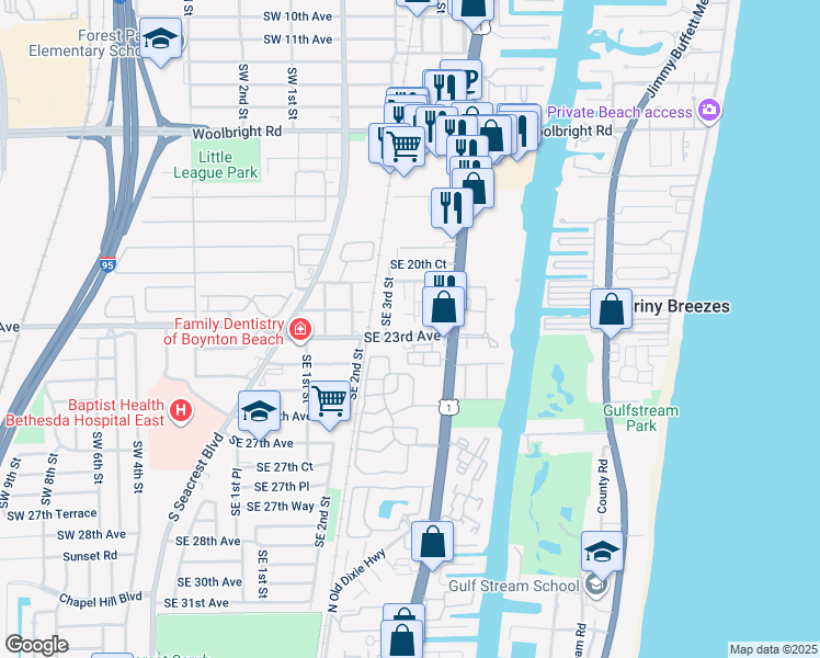 map of restaurants, bars, coffee shops, grocery stores, and more near 2308 Southeast 4th Street in Boynton Beach