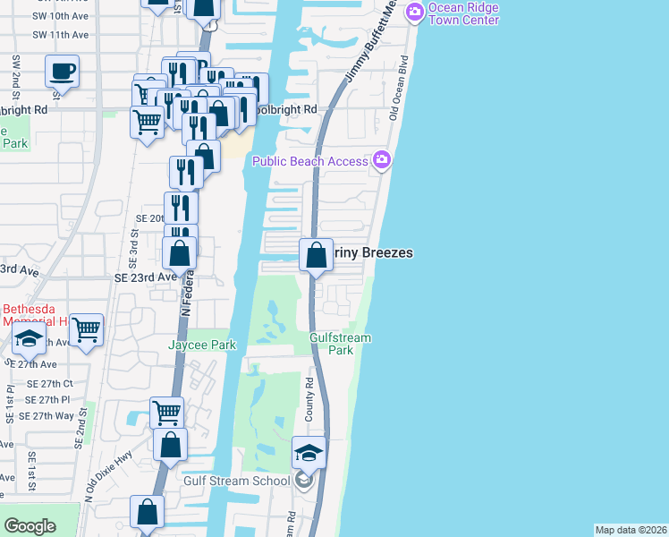 map of restaurants, bars, coffee shops, grocery stores, and more near f14 Ruthmary Avenue in Briny Breezes