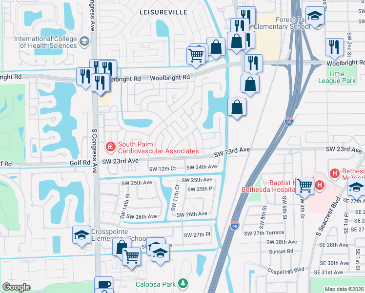 map of restaurants, bars, coffee shops, grocery stores, and more near 2105 Southwest 14th Place in Boynton Beach