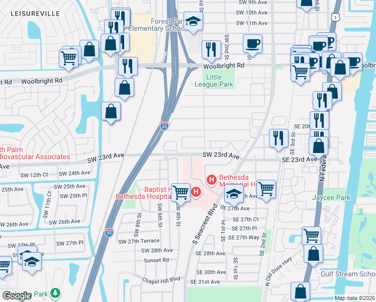 map of restaurants, bars, coffee shops, grocery stores, and more near 360 High Point Court in Boynton Beach