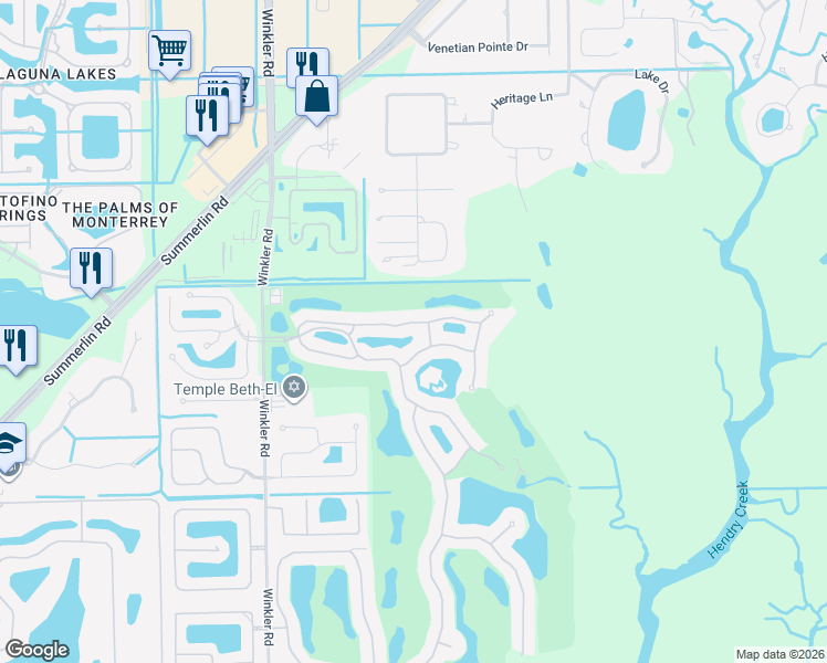 map of restaurants, bars, coffee shops, grocery stores, and more near 16121 Chelsea Way in Fort Myers