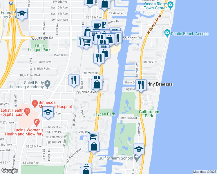 map of restaurants, bars, coffee shops, grocery stores, and more near 4410 Tuscany Way in Boynton Beach