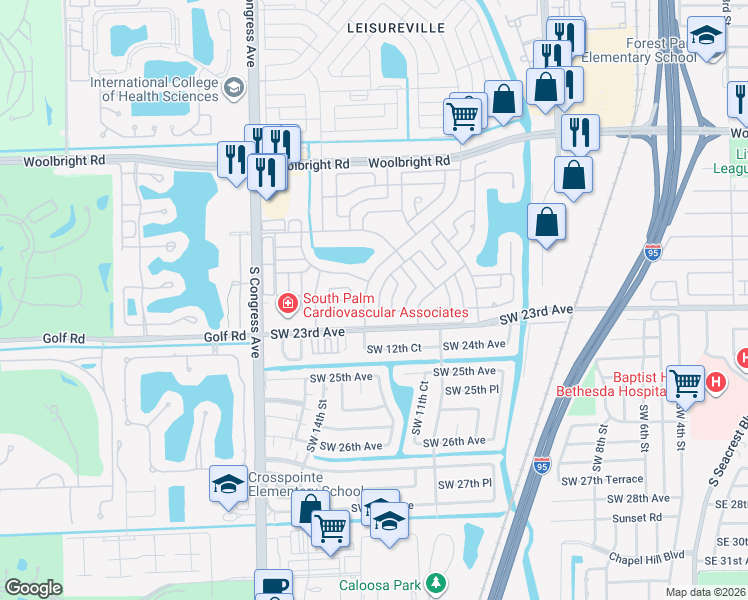 map of restaurants, bars, coffee shops, grocery stores, and more near 2007 Southwest 17th Street in Boynton Beach