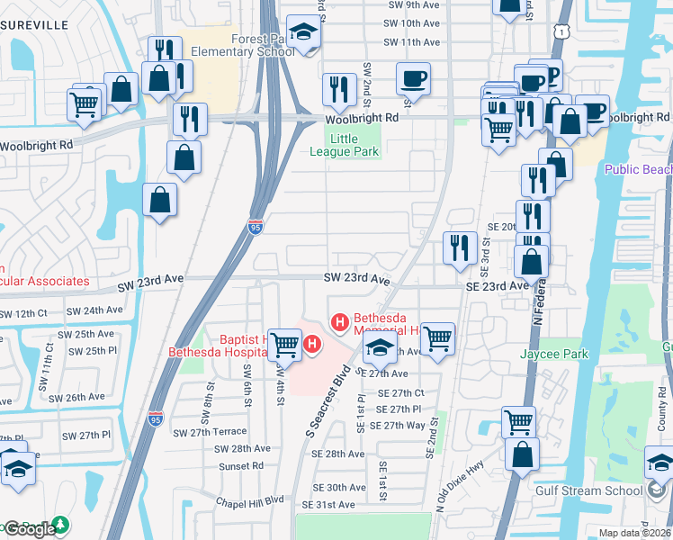 map of restaurants, bars, coffee shops, grocery stores, and more near 2 Ridge Pointe Drive in Boynton Beach