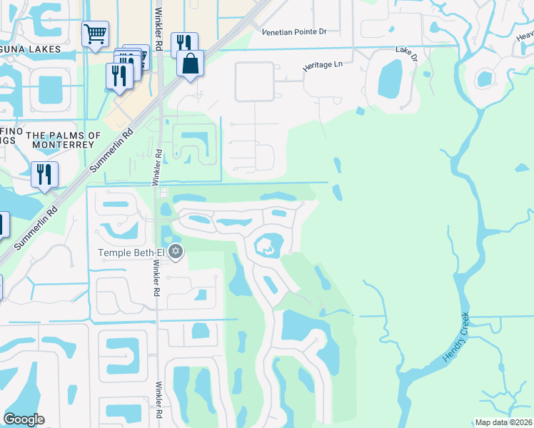 map of restaurants, bars, coffee shops, grocery stores, and more near 16121 Chelsea Way in Fort Myers