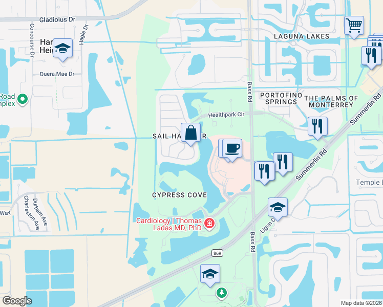 map of restaurants, bars, coffee shops, grocery stores, and more near 16205 Via Solera Circle in Fort Myers