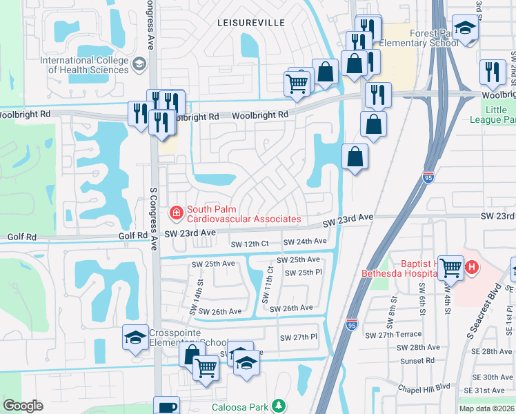 map of restaurants, bars, coffee shops, grocery stores, and more near 2108 Alfred Drive in Boynton Beach