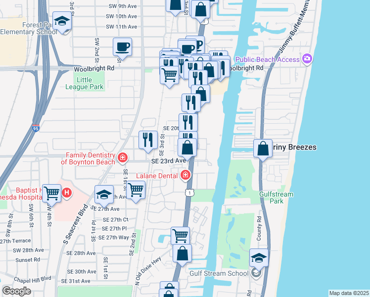 map of restaurants, bars, coffee shops, grocery stores, and more near 2311 U.S. 1 in Boynton Beach