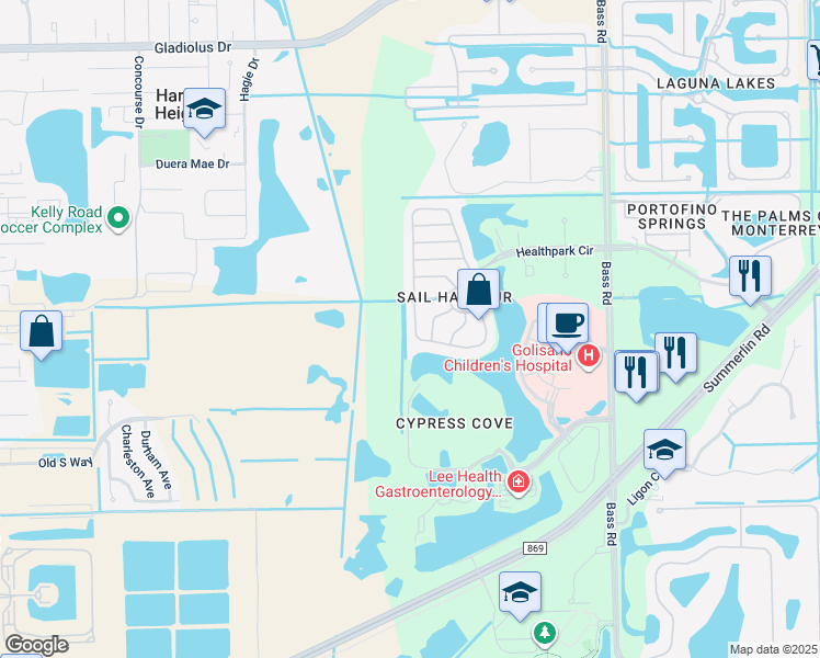 map of restaurants, bars, coffee shops, grocery stores, and more near 16142 Via Solera Circle in Fort Myers