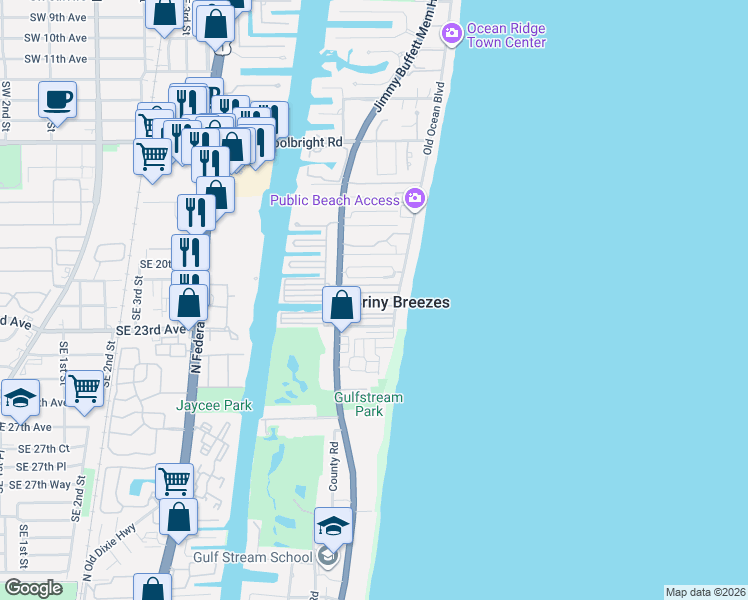 map of restaurants, bars, coffee shops, grocery stores, and more near f14 Ruthmary Avenue in Briny Breezes