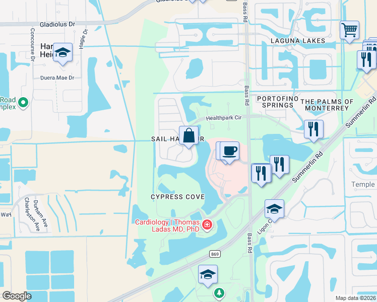 map of restaurants, bars, coffee shops, grocery stores, and more near 16191 Via Solera Circle in Fort Myers