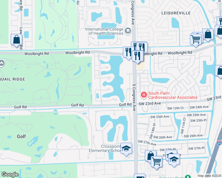 map of restaurants, bars, coffee shops, grocery stores, and more near 3103 Black Oak Court in Boynton Beach