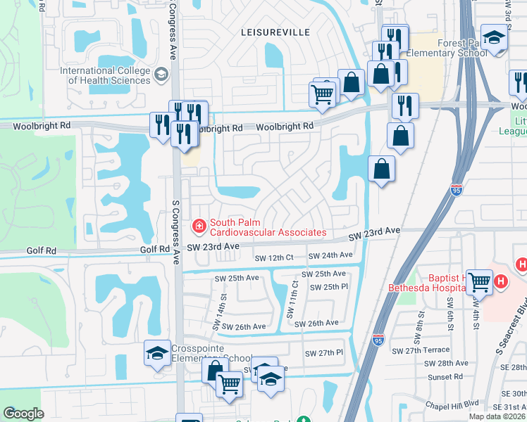 map of restaurants, bars, coffee shops, grocery stores, and more near 2007 Southwest 17th Street in Boynton Beach