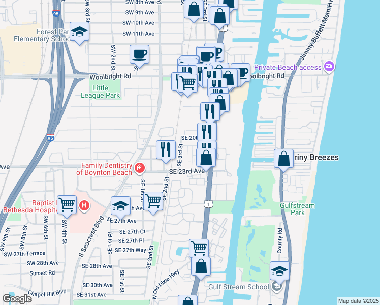 map of restaurants, bars, coffee shops, grocery stores, and more near 404 Southeast 21st Avenue in Boynton Beach