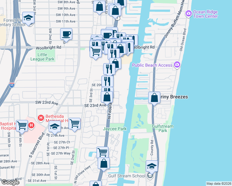 map of restaurants, bars, coffee shops, grocery stores, and more near 3408 Tuscany Way in Boynton Beach