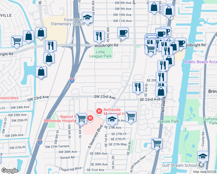 map of restaurants, bars, coffee shops, grocery stores, and more near 190 High Point Boulevard in Boynton Beach