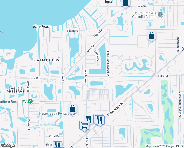 map of restaurants, bars, coffee shops, grocery stores, and more near 15941 John Morris Road in Fort Myers