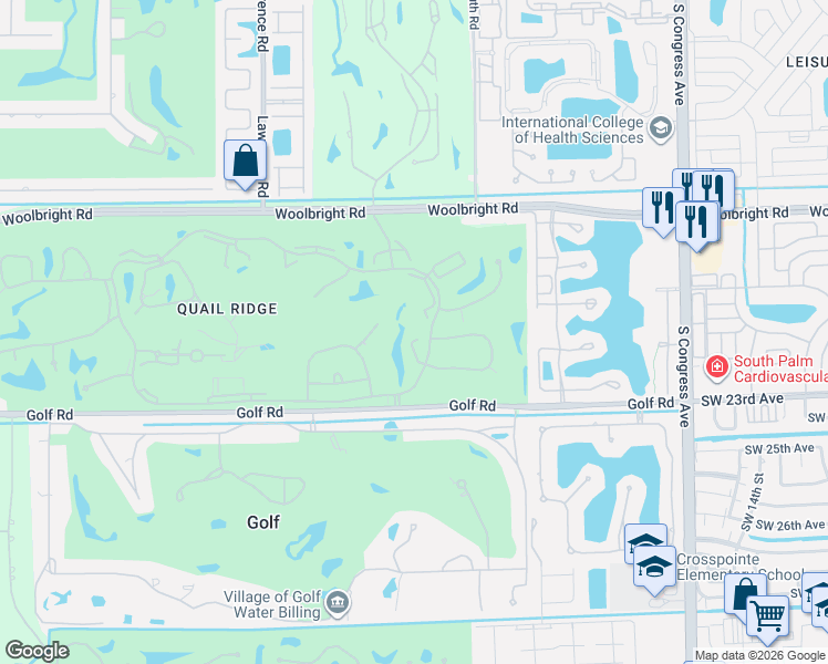 map of restaurants, bars, coffee shops, grocery stores, and more near 3641 North Quail Ridge Drive in Boynton Beach