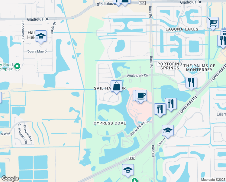 map of restaurants, bars, coffee shops, grocery stores, and more near 16228 Via Solera Circle in Fort Myers