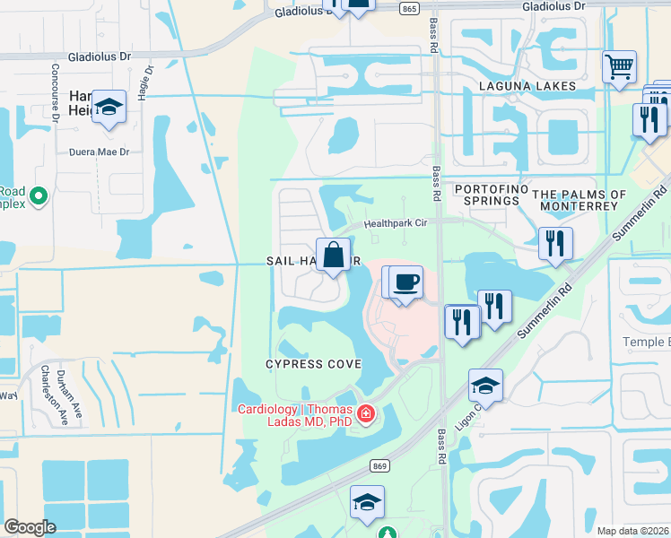 map of restaurants, bars, coffee shops, grocery stores, and more near 16228 Via Solera Circle in Fort Myers