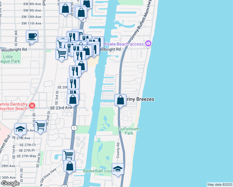 map of restaurants, bars, coffee shops, grocery stores, and more near in Briny Breezes