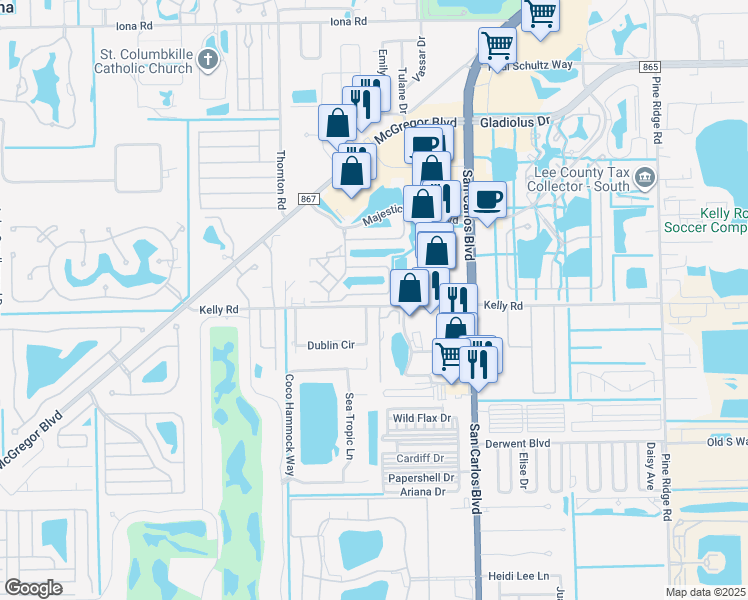 map of restaurants, bars, coffee shops, grocery stores, and more near 11611 Navarro Way in Fort Myers