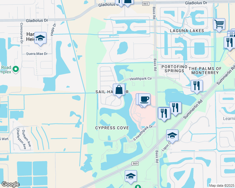 map of restaurants, bars, coffee shops, grocery stores, and more near 16228 Via Solera Circle in Fort Myers