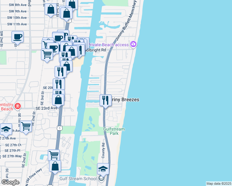 map of restaurants, bars, coffee shops, grocery stores, and more near 25 Douglas Drive in Boynton Beach