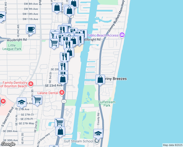 map of restaurants, bars, coffee shops, grocery stores, and more near O208 South Heron Drive in Briny Breezes