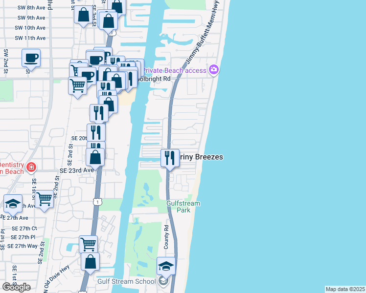 map of restaurants, bars, coffee shops, grocery stores, and more near 25 Douglas Drive in Boynton Beach