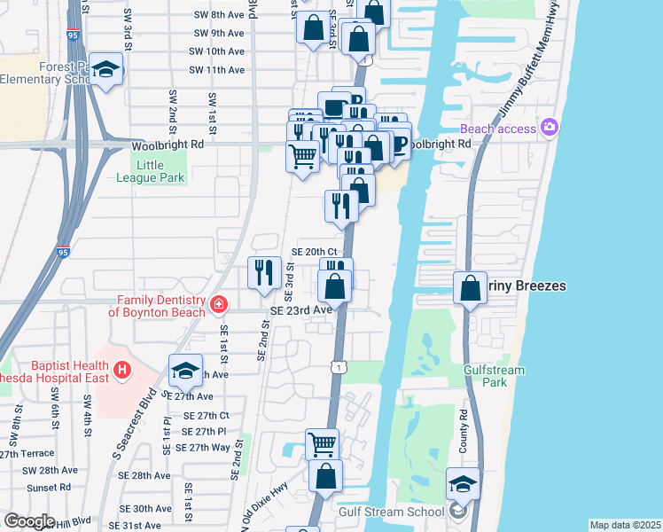 map of restaurants, bars, coffee shops, grocery stores, and more near 2015 U.S. 1 in Boynton Beach