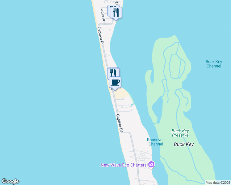 map of restaurants, bars, coffee shops, grocery stores, and more near 15951 Captiva Drive in Captiva