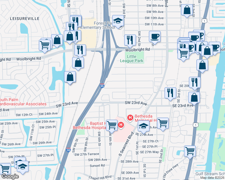 map of restaurants, bars, coffee shops, grocery stores, and more near 270 High Point Boulevard in Boynton Beach