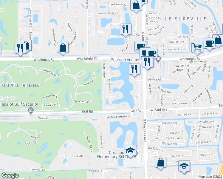 map of restaurants, bars, coffee shops, grocery stores, and more near 3103 Black Oak Court in Boynton Beach