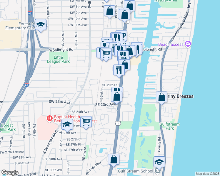 map of restaurants, bars, coffee shops, grocery stores, and more near 505 Southeast 21st Avenue in Boynton Beach