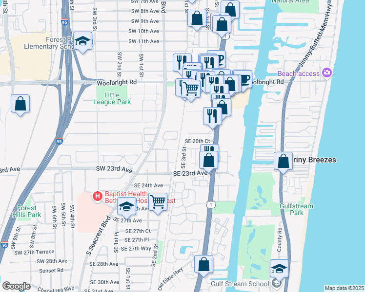 map of restaurants, bars, coffee shops, grocery stores, and more near 2109 Southeast 3rd Street in Boynton Beach