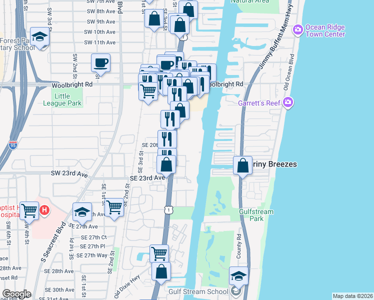 map of restaurants, bars, coffee shops, grocery stores, and more near 2016 South Federal Highway in Boynton Beach