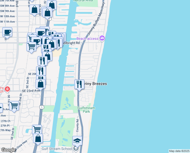 map of restaurants, bars, coffee shops, grocery stores, and more near 5015 Old Ocean Boulevard in Boynton Beach