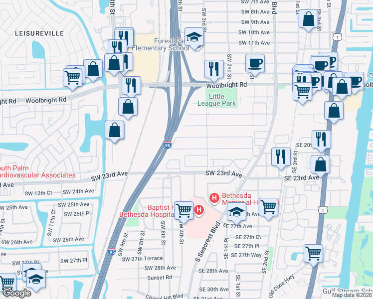 map of restaurants, bars, coffee shops, grocery stores, and more near 270 High Point Boulevard in Boynton Beach
