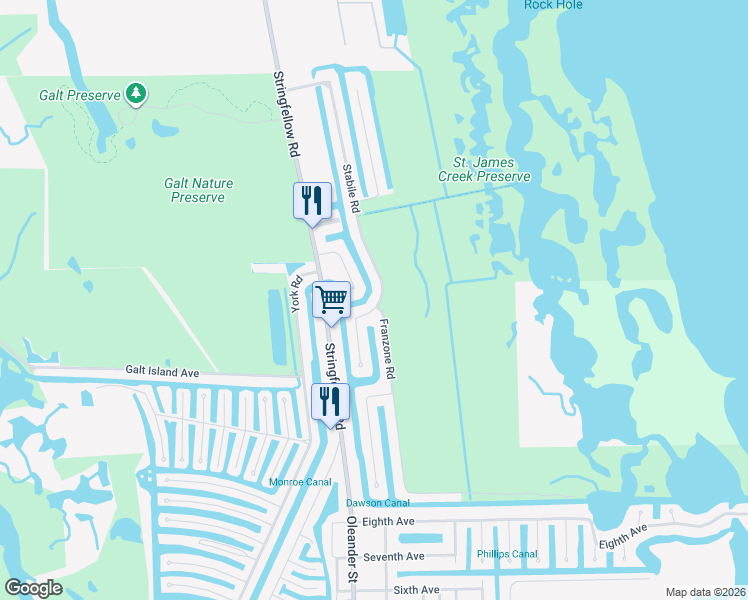 map of restaurants, bars, coffee shops, grocery stores, and more near 3363 Stabile Road in Saint James City