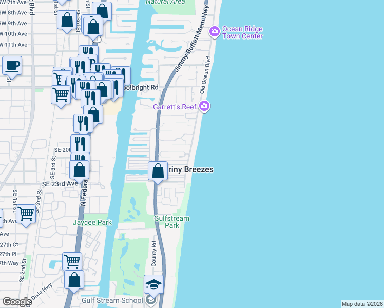 map of restaurants, bars, coffee shops, grocery stores, and more near 5015 Old Ocean Boulevard in Boynton Beach