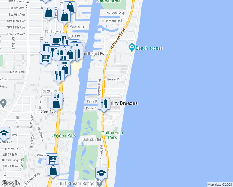 map of restaurants, bars, coffee shops, grocery stores, and more near 25 Douglas Drive in Boynton Beach