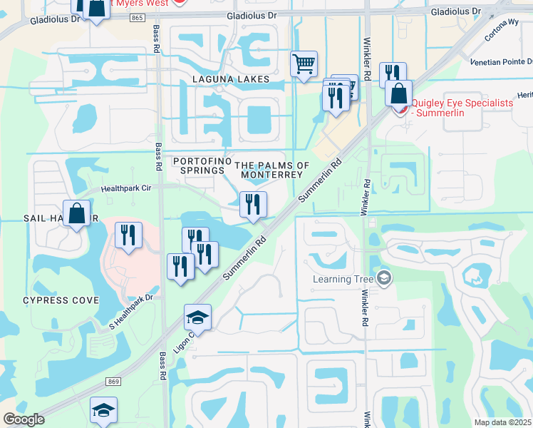 map of restaurants, bars, coffee shops, grocery stores, and more near 9000 Park Royal Drive in Fort Myers