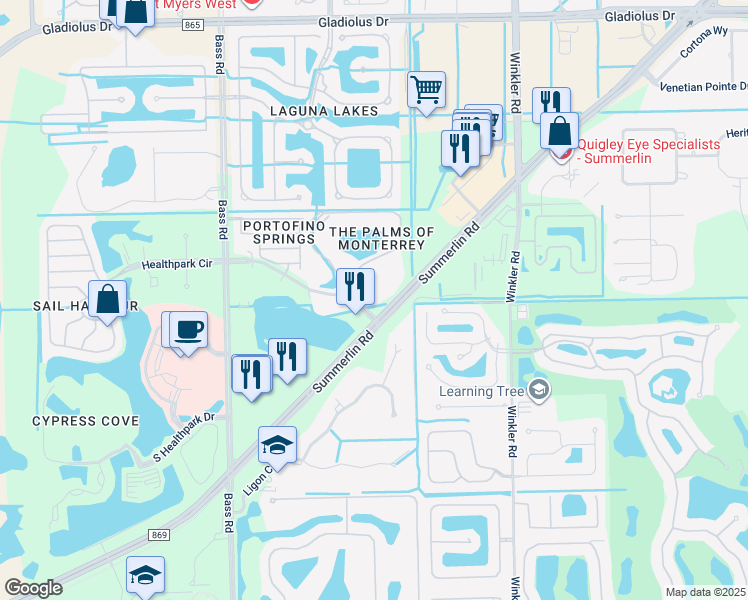 map of restaurants, bars, coffee shops, grocery stores, and more near 9000 Park Royal Drive in Fort Myers