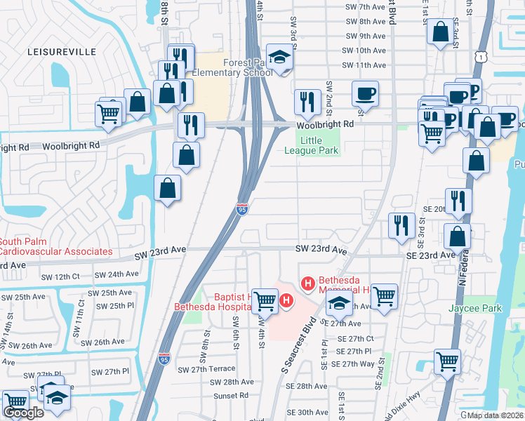 map of restaurants, bars, coffee shops, grocery stores, and more near 280 High Point Boulevard in Boynton Beach