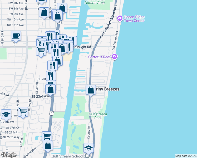 map of restaurants, bars, coffee shops, grocery stores, and more near 25 Douglas Drive in Boynton Beach